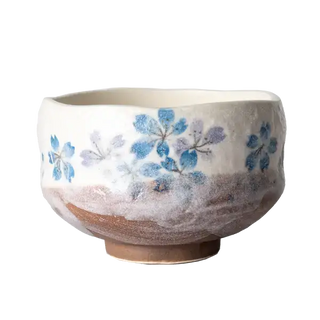 The Blue Sakura Cherry Blossoms Mini Matcha Bowl on a white background.