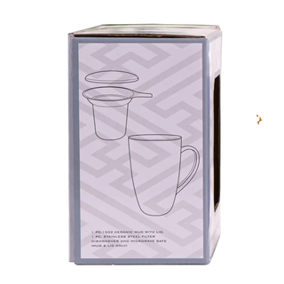 The Yellow Flower Design Tea Mugs with Lid and Infuser’s packaging on a white background.