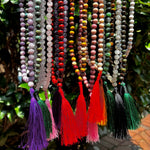 hanging malas with different color tassels 