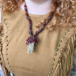 Adjustable recycled silk crystal necklace handmade in boho mushroom design