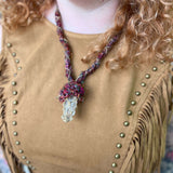 Adjustable recycled silk crystal necklace handmade in boho mushroom design