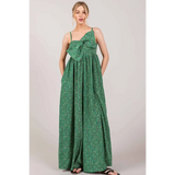 Wide Leg Bow Jumpsuit - Medium / Forest Green