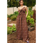 Wide Leg Bow Jumpsuit - Small / Mocha Floral
