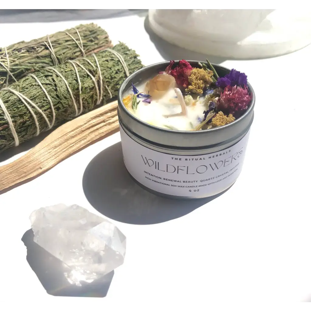 WILD FLOWERS Candle Soy Wax crystal infused  Botanical