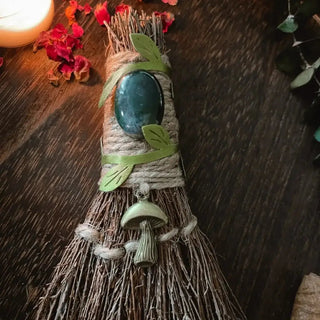 Witchy Altar Moss Agate Broom