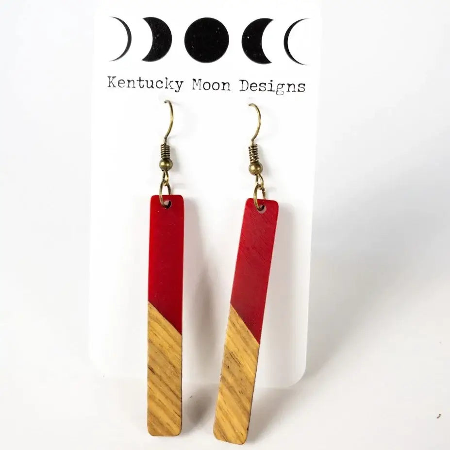 Wood + Resin Bohemian Earrings - Long Red