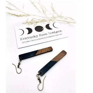 Wood + Resin Bohemian Earrings - Long - Matte Black