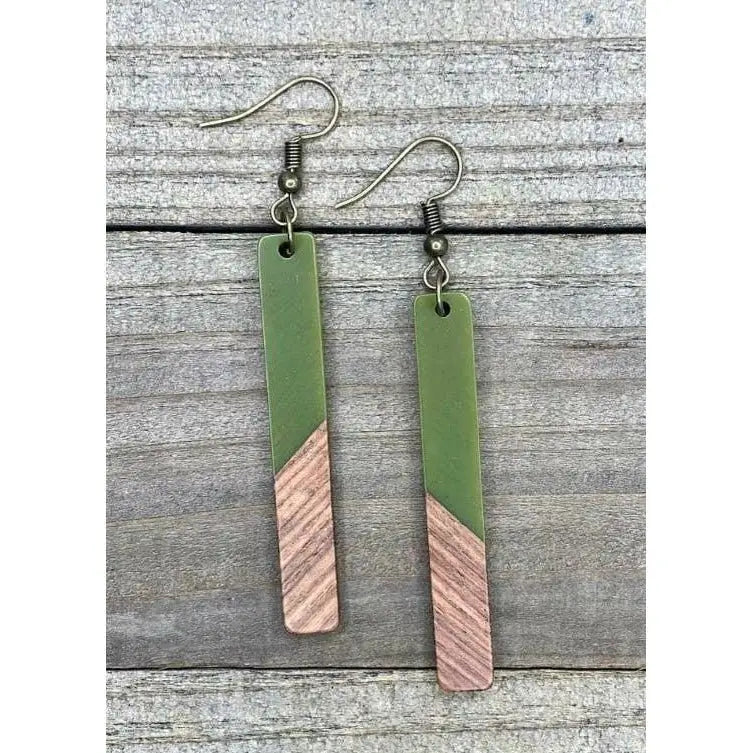 Wood + Resin Bohemian Earrings - Long Green