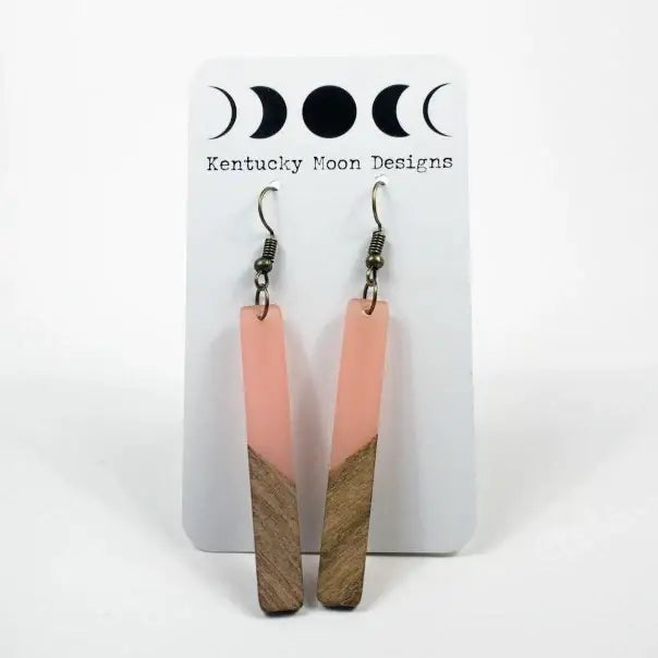 Wood + Resin Bohemian Earrings - Long Pink
