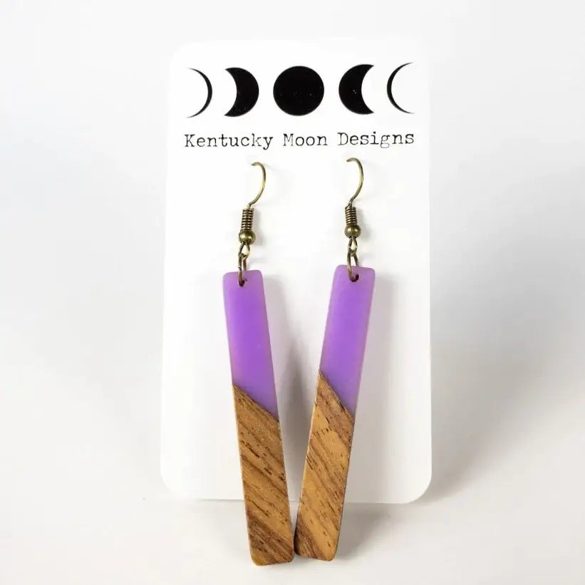 Wood + Resin Bohemian Earrings - Long Purple