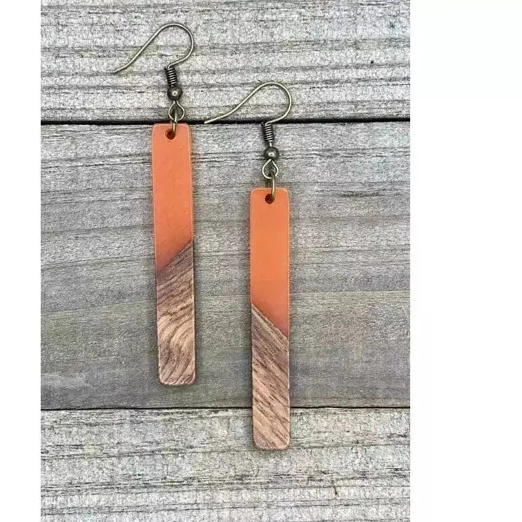 Wood + Resin Bohemian Earrings - Long Coral