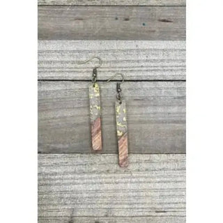 Wood + Resin Bohemian Earrings - Long - Gold Flake