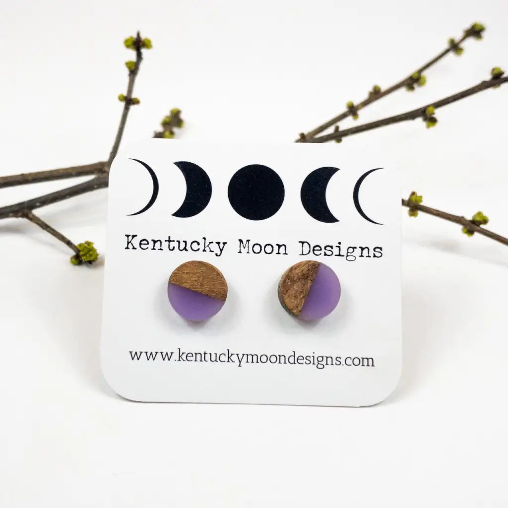 Wood + Resin Bohemian Earrings - Stud Purple