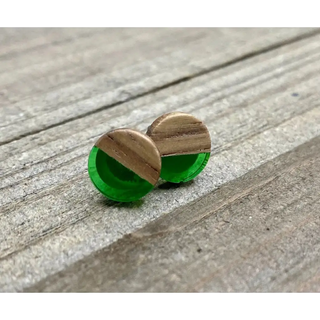 Wood + Resin Bohemian Earrings - Stud Transparent Green