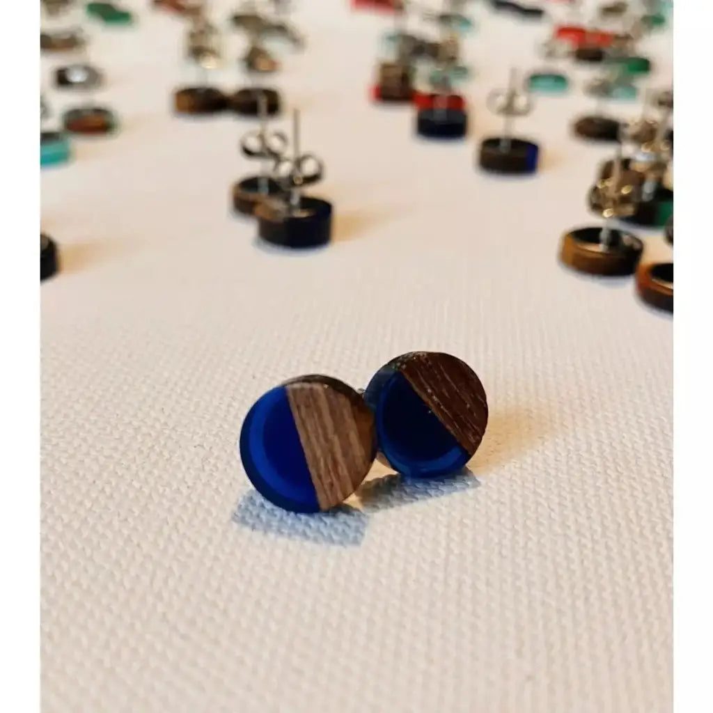 Wood + Resin Bohemian Earrings - Stud Navy