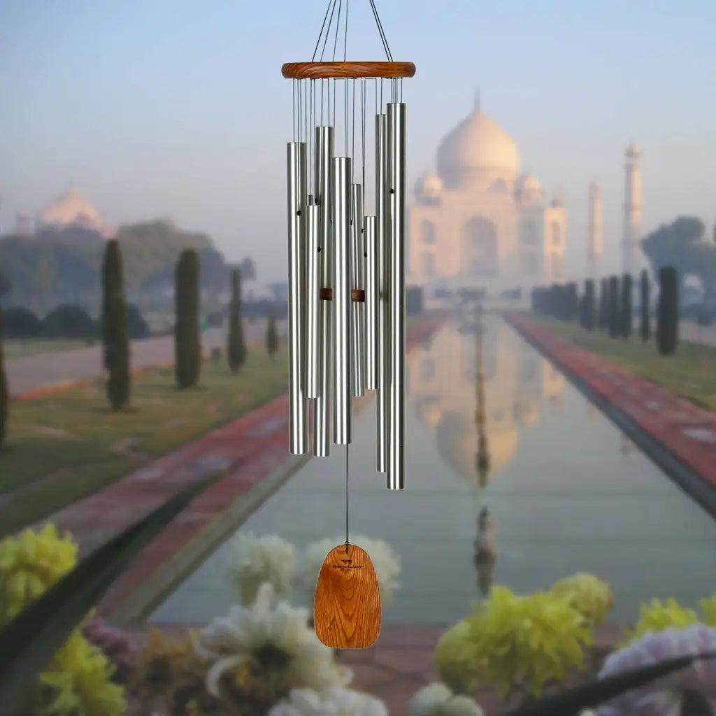 The Magical Mystery Chimes in front of a background with the Taj Mahal.