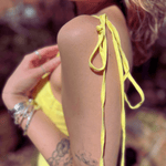 Yellow midi dress with A line flowy skirt movement
