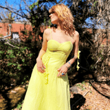 Yellow summer dress with adjustable tie shoulder straps