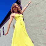 Yellow midi dress linen blend boho summer style