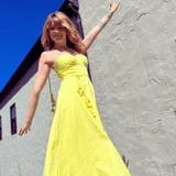 Yellow midi dress linen blend boho summer style